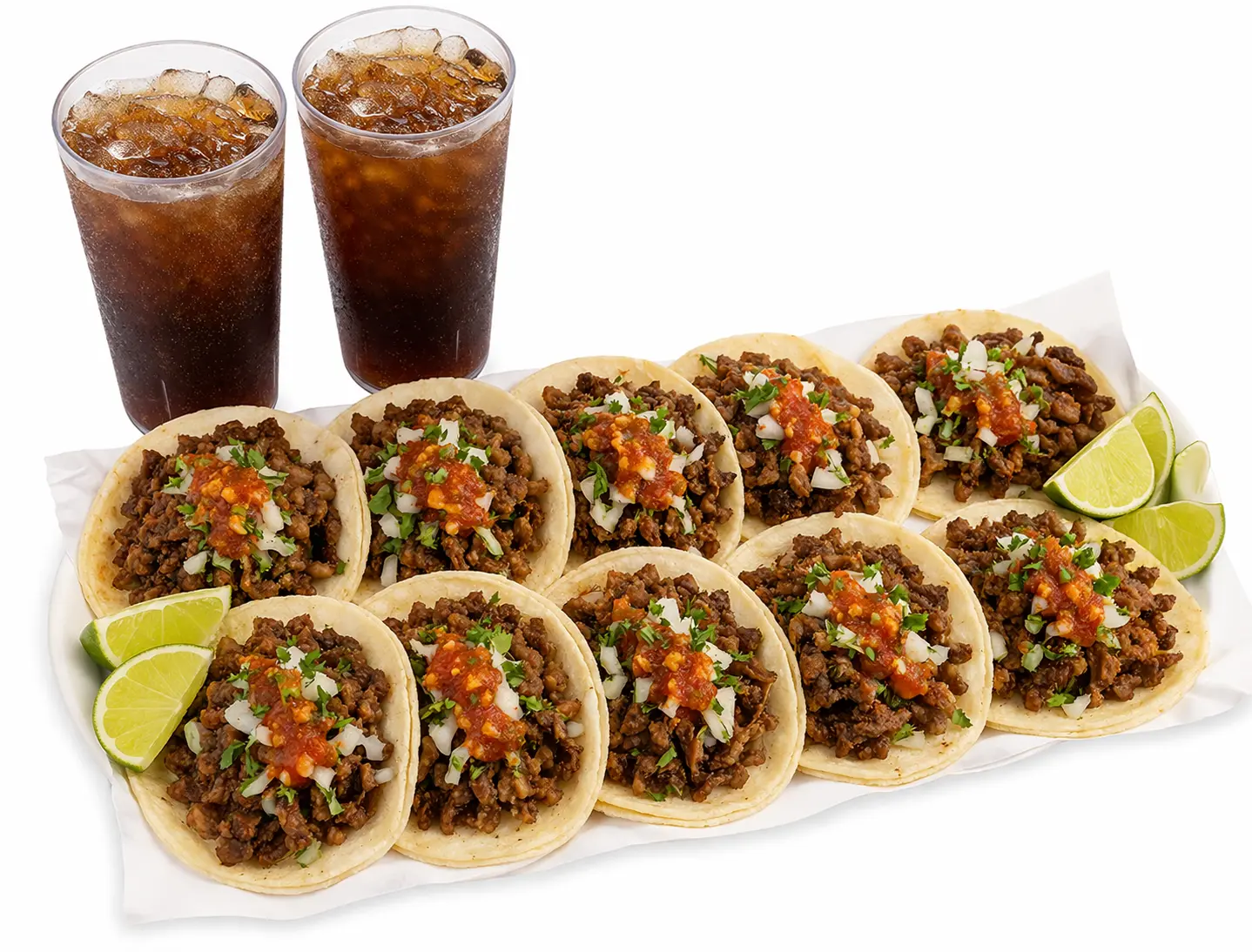 10 street tacos combo with two fountain drinks in Baldwin Park and East Los Angeles