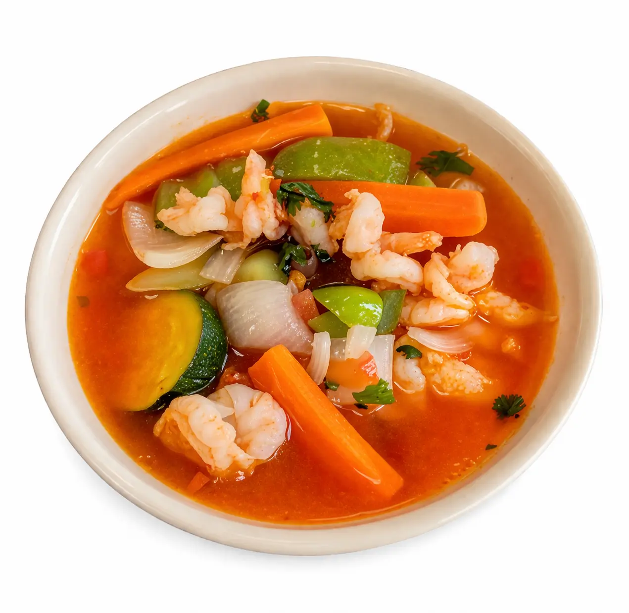 mexican shrimp soup caldo de camaron with vegetables in Baldwin Park and East Los Angeles