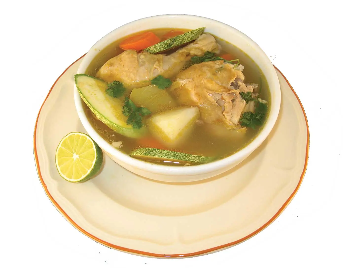 mexican chicken soup caldo de pollo with vegetables and lime in Baldwin Park and East Los Angeles