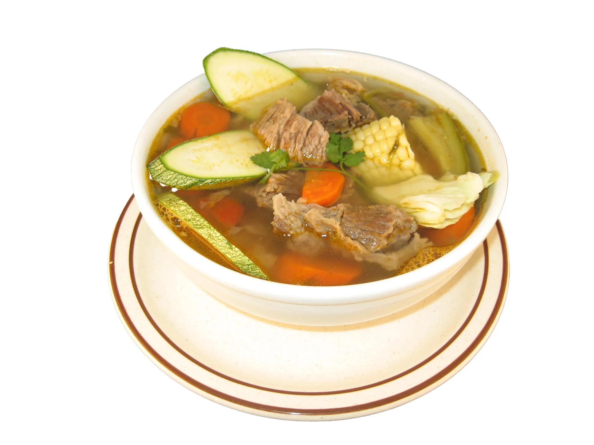 Traditional Mexican caldo de res with vegetables and beef