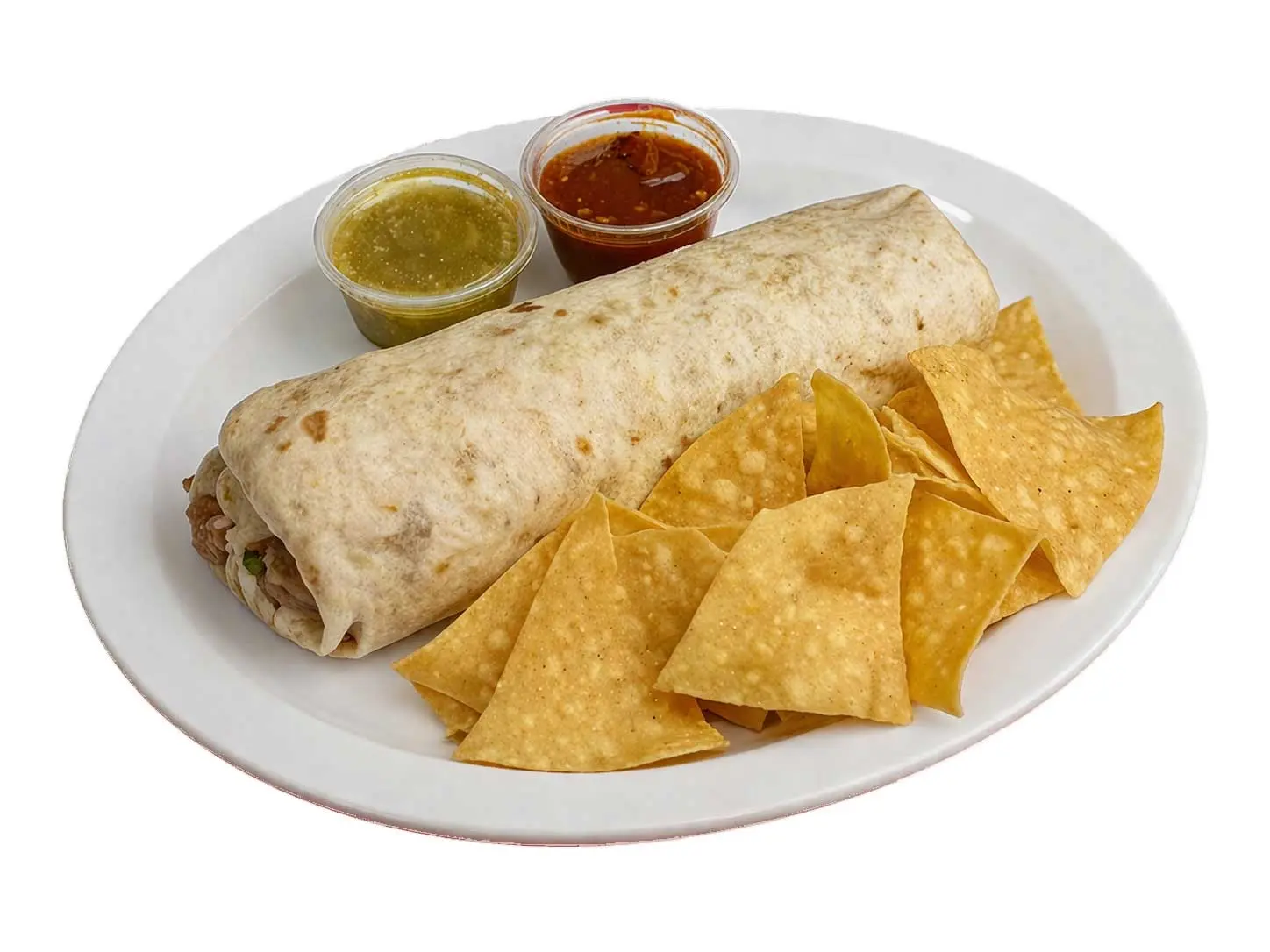Classic burrito plate with chips and salsa