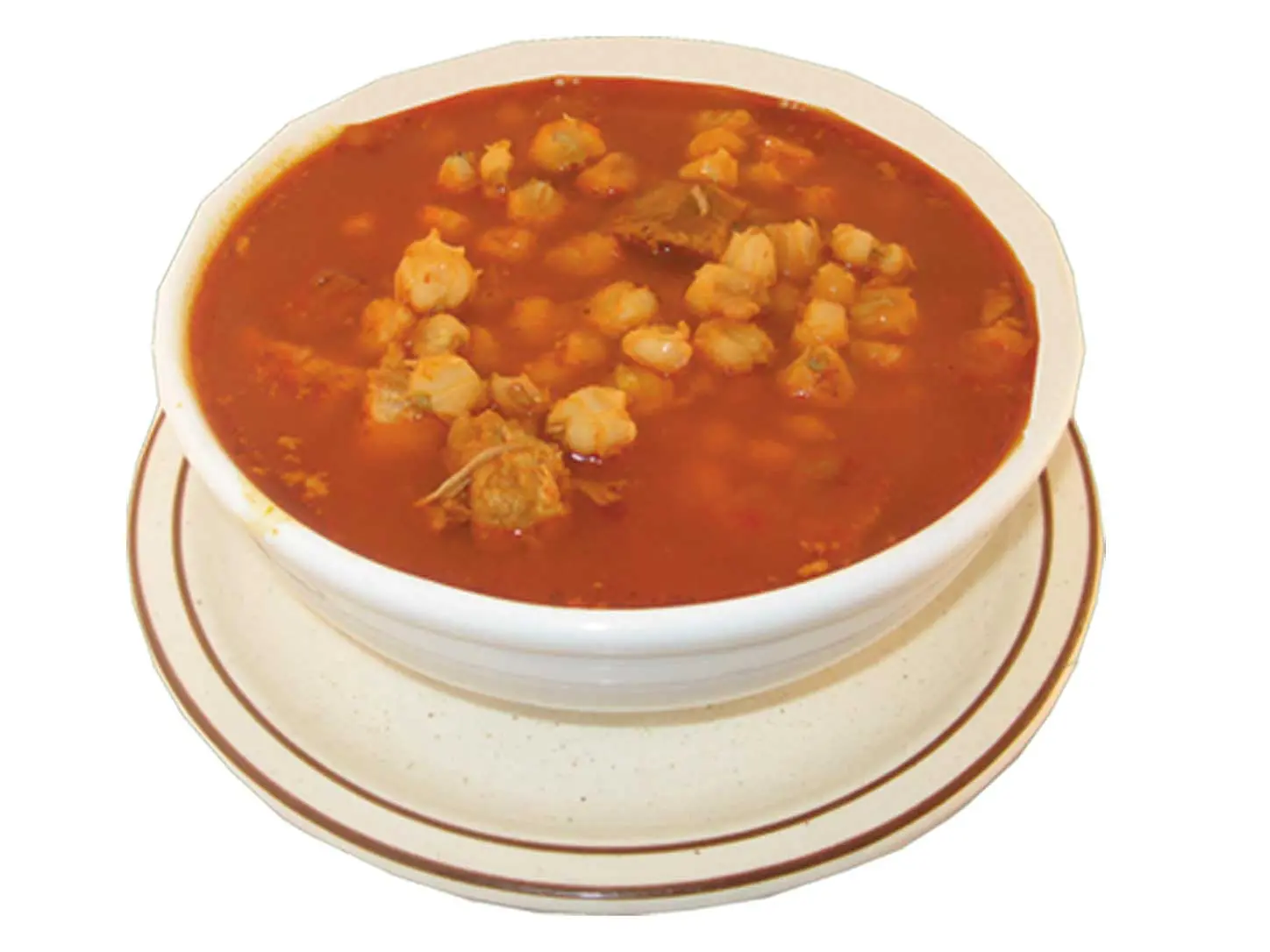Traditional Mexican pozole soup with pork and hominy in Baldwin Park and East Los Angeles